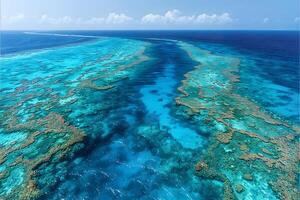 Aerial View of the Stunning Great Barrier Reef in Crystal Clear Turquoise Waters, Perfect for Nature and Travel Photography photo