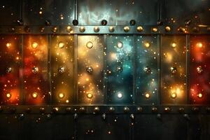 Abstract Metallic Steampunk Background with Lights and Sparkles for Design, Print, or Poster photo