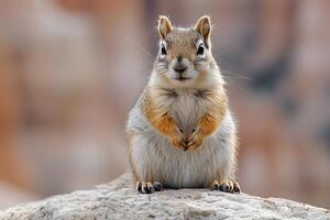 Adorable Squirrel on Rocky Surface with Blurred Background - Wildlife Photography for Nature Prints and Posters photo