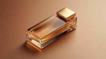 Transparent perfume bottle casting a shadow on a tabletop photo