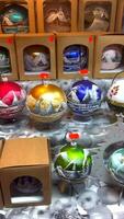 Festive Display Beautiful New Years Toys and Multicolored Decorations on the Counter video