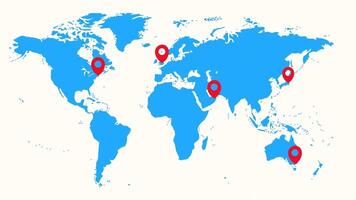 A map of the world with pins pointing to different countries video