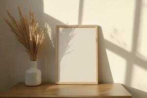 Vertical frame for mockup. room interior with mock up photo frame.