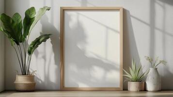 Vertical frame for mockup. room interior with mock up photo frame.