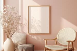 Vertical frame for mockup. room interior with mock up photo frame.