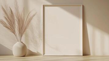 Vertical frame for mockup. room interior with mock up photo frame.