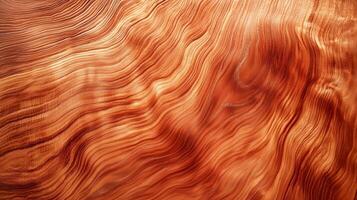 A wooden surface with a brown color. The surface has a wavy texture, and it is a piece of wood with a natural grain. photo