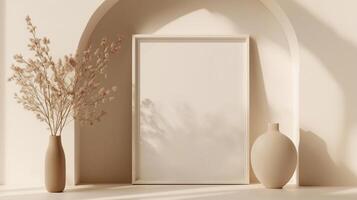 Vertical frame for mockup. room interior with mock up photo frame.