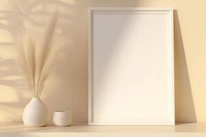 Vertical frame for mockup. room interior with mock up photo frame.