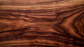 A close up of a wooden surface with a grainy texture. The wood appears to be of a darker color, possibly mahogany or oak. photo