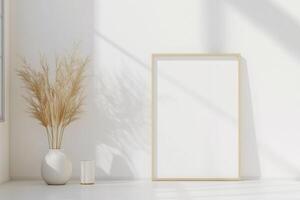 Vertical frame for mockup. room interior with mock up photo frame.
