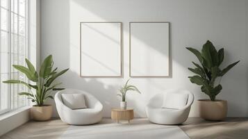 Vertical frame for mockup. room interior with mock up photo frame.