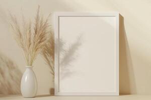 Vertical frame for mockup. room interior with mock up photo frame.