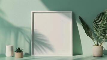 Vertical frame for mockup. room interior with mock up photo frame.