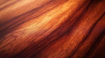 A wooden surface with a red hue. The wood grain is visible, and the surface appears to be a tablee. photo