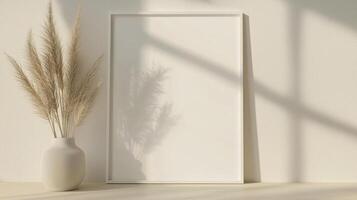 Vertical frame for mockup. room interior with mock up photo frame.