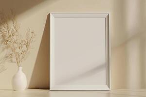 Vertical frame for mockup. room interior with mock up photo frame.