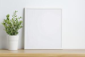 Vertical frame for mockup. room interior with mock up photo frame.