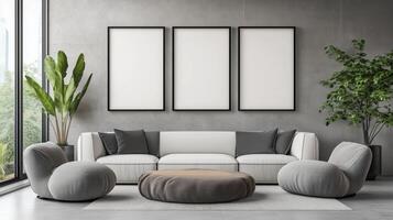 Vertical frame for mockup. room interior with mock up photo frame.