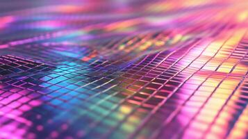 A colorful pattern of squares is displayed on a dark background. photo