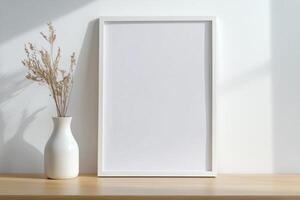 Vertical frame for mockup. room interior with mock up photo frame.