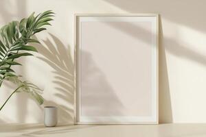 Vertical frame for mockup. room interior with mock up photo frame.