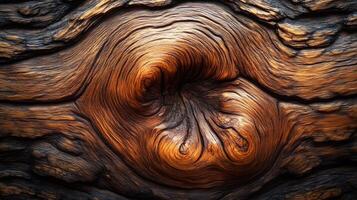 The wood grain is very rough and has a lot of knots. The wood is burnt and has a dark brown color photo