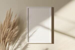 Vertical frame for mockup. room interior with mock up photo frame.