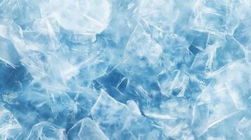 A blue background with ice cubes scattered throughout. The ice cubes are in various sizes and shapes. photo