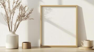 Vertical frame for mockup. room interior with mock up photo frame.