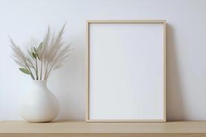 Vertical frame for mockup. room interior with mock up photo frame.
