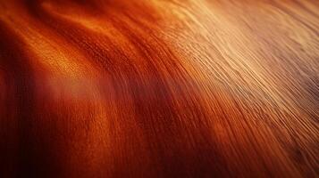A wooden surface with a red hue. The wood grain is visible, and the surface appears to be a tablee. photo
