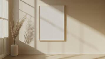 Vertical frame for mockup. room interior with mock up photo frame.