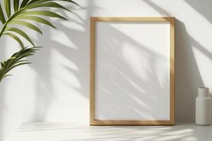 Vertical frame for mockup. room interior with mock up photo frame.