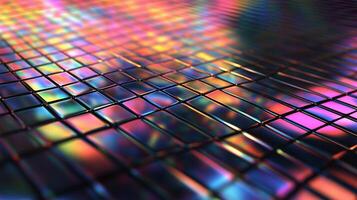 A colorful pattern of squares is displayed on a dark background. photo