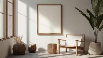 Vertical frame for mockup. room interior with mock up photo frame.
