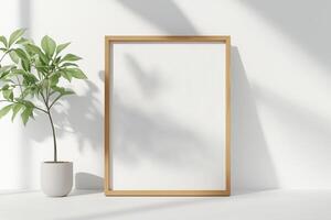 Vertical frame for mockup. room interior with mock up photo frame.