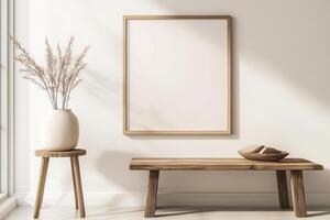 Vertical frame for mockup. room interior with mock up photo frame.