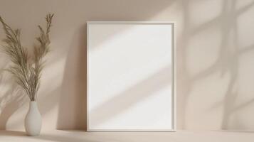 Vertical frame for mockup. room interior with mock up photo frame.