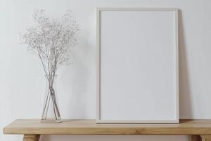 Vertical frame for mockup. room interior with mock up photo frame.