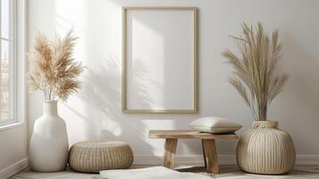 Vertical frame for mockup. room interior with mock up photo frame.