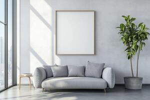 Vertical frame for mockup. room interior with mock up photo frame.