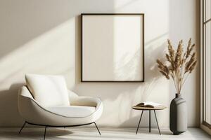 Vertical frame for mockup. room interior with mock up photo frame.