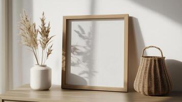 Vertical frame for mockup. room interior with mock up photo frame.