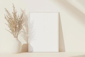Vertical frame for mockup. room interior with mock up photo frame.