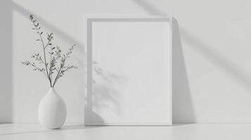 Vertical frame for mockup. room interior with mock up photo frame.