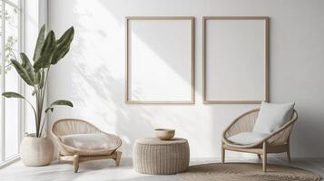 Vertical frame for mockup. room interior with mock up photo frame.