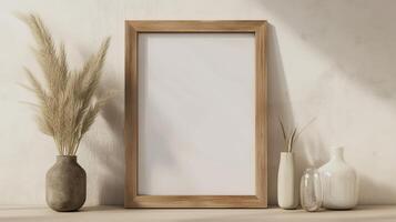 Vertical frame for mockup. room interior with mock up photo frame.