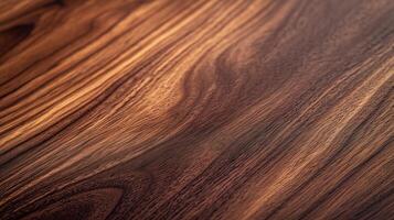 A close up of a wooden surface with a grainy texture. The wood appears to be of a darker color, possibly mahogany or oak. photo