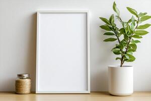 Vertical frame for mockup. room interior with mock up photo frame.